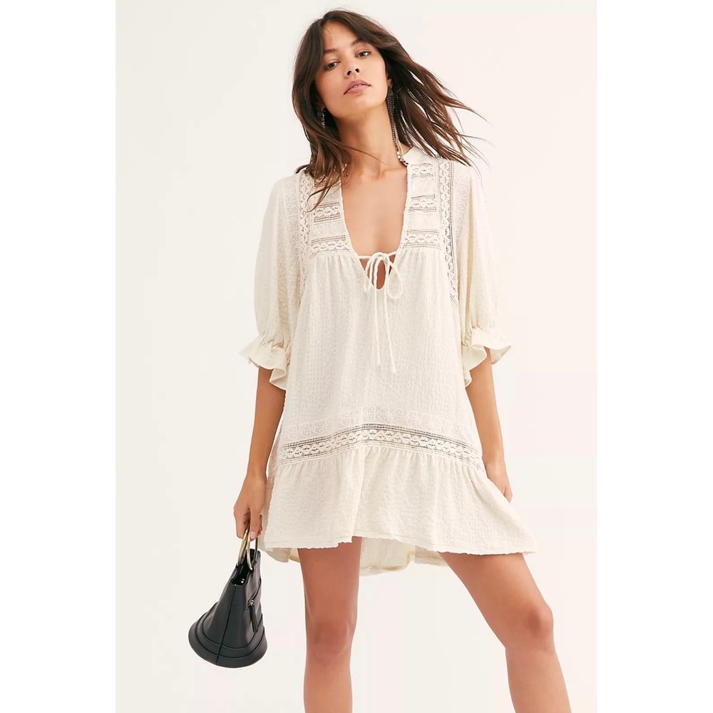 SOLD Free People Made For You Tunic Cream Ivory Size XS Lace Inlay Mini Dress - Picture 1 of 14